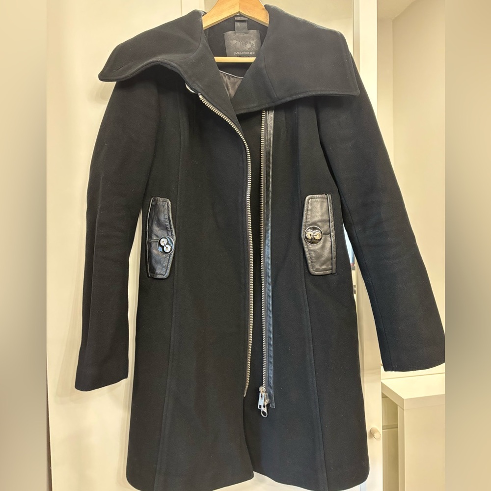 Mackage Black Wool Coat with Zipper Detail